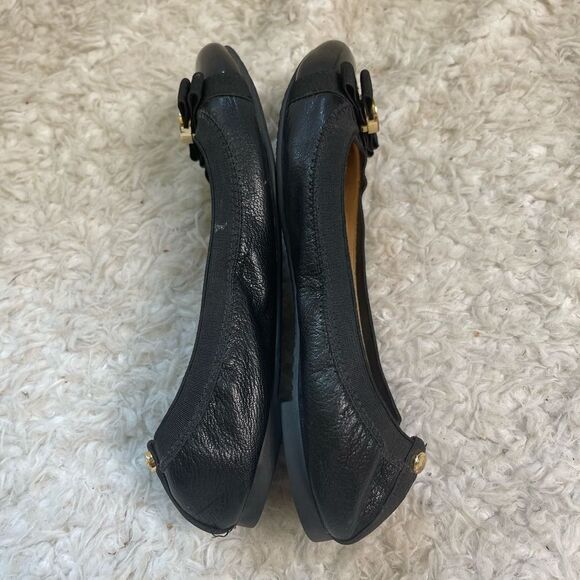 Michael Kors Black leather slip on flats with black ribbon & logo accent SZ 6.5M - Picture 5 of 7